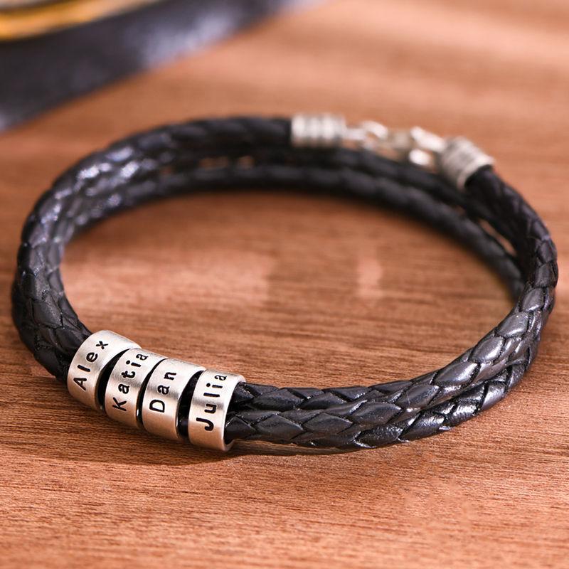 Bracciale da Uomo in Pelle Nera – Personalizzabile con Finiture in Argento o Oro 